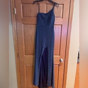 prom dress, crystal doll, size5, navy blue with sparkles, one shoulder
